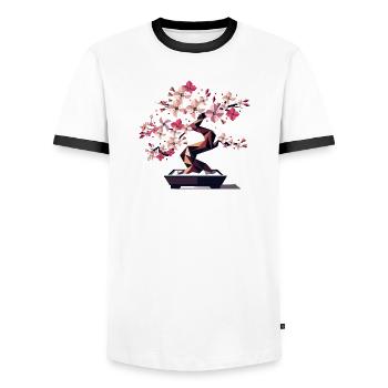 Kirschblüten Bonsai - Verbindung aus Kunst & Natur - Männer Kontrast-T-Shirt - Weiß/Schwarz - Vorne - AI Model Female 172 light (172cm) & AI Model Male 178 dark (178cm)