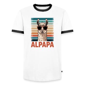 Papa Alpaga Papa Drôle Lama Cadeau de Fête des Pères - T-shirt contrasté Homme - blanc/noir - Devant - AI Model Female 172 light (172cm) & AI Model Male 178 dark (178cm)