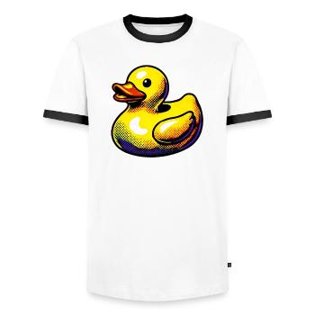Ente Ente Ente Ente Ente - Männer Kontrast-T-Shirt - Weiß/Schwarz - Vorne - AI Model Female 172 light (172cm) & AI Model Male 178 dark (178cm)