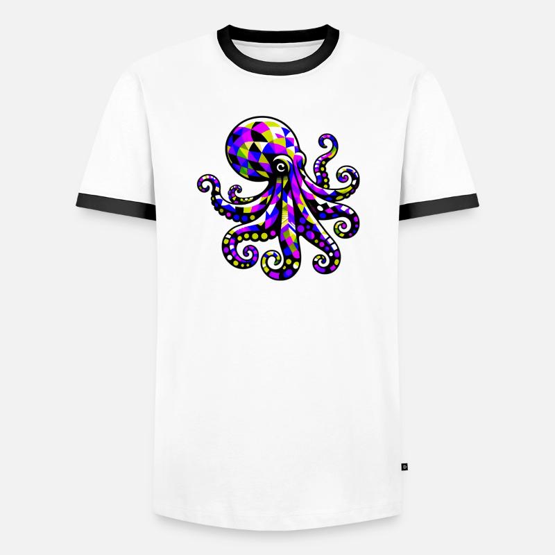 Krake - Männer Kontrast-T-Shirt - Weiß/Schwarz