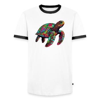 Tortue marine - T-shirt contrasté Homme - blanc/noir - Devant - AI Model Female 172 light (172cm) & AI Model Male 178 dark (178cm)
