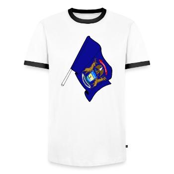 Flag of Michigan - Men's Ringer Shirt - white/black - Front - AI Model Female 172 light (172cm) & AI Model Male 178 dark (178cm)