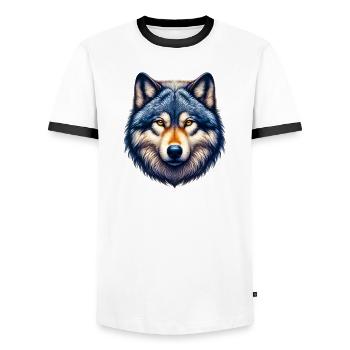 Wolf - Men's Ringer Shirt - white/black - Front - AI Model Female 172 light (172cm) & AI Model Male 178 dark (178cm)