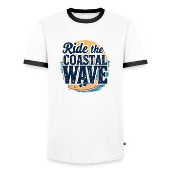 Surfen Wellenreiten Strand Urlaub Küste Meer - Männer Kontrast-T-Shirt - Weiß/Schwarz - Vorne - AI Model Female 172 light (172cm) & AI Model Male 178 dark (178cm)