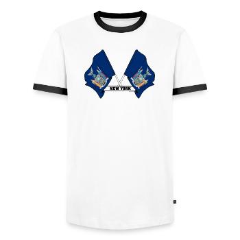 Deux drapeaux texte NEW YORK - T-shirt contrasté Homme - blanc/noir - Devant - AI Model Female 172 light (172cm) & AI Model Male 178 dark (178cm)
