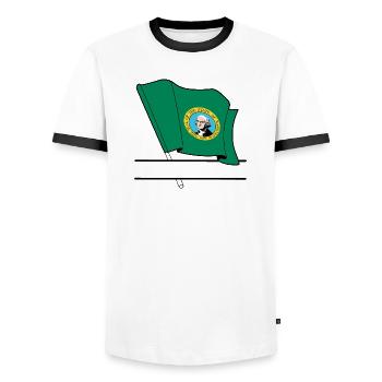 Flag Washington text banner - Men's Ringer Shirt - white/black - Front - AI Model Female 172 light (172cm) & AI Model Male 178 dark (178cm)