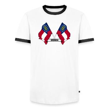 Deux drapeaux texte GÉORGIE - T-shirt contrasté Homme - blanc/noir - Devant - AI Model Female 172 light (172cm) & AI Model Male 178 dark (178cm)