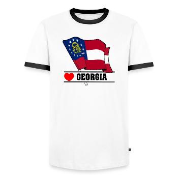 Drapeau Géorgie coeur GÉORGIE - T-shirt contrasté Homme - blanc/noir - Devant - AI Model Female 172 light (172cm) & AI Model Male 178 dark (178cm)