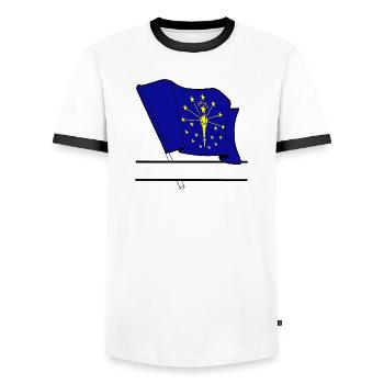 Flagge Indiana Textbanner - Männer Kontrast-T-Shirt - Weiß/Schwarz - Vorne - AI Model Female 172 light (172cm) & AI Model Male 178 dark (178cm)