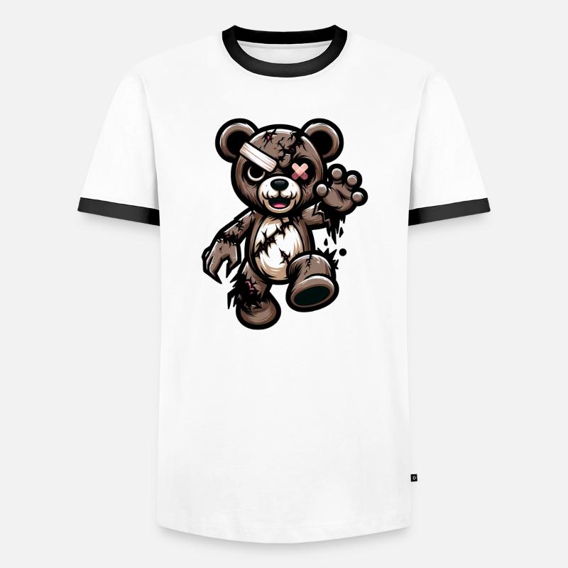 Zerzauster Teddybär mit Narbe - Männer Kontrast-T-Shirt - Weiß/Schwarz