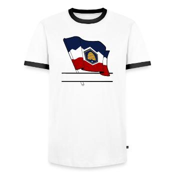 Drapeau Utah bandeau de texte - T-shirt contrasté Homme - blanc/noir - Devant - AI Model Female 172 light (172cm) & AI Model Male 178 dark (178cm)