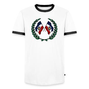 Flaggen USA Utah im Lorbeerkranz - Männer Kontrast-T-Shirt - Weiß/Schwarz - Vorne - AI Model Female 172 light (172cm) & AI Model Male 178 dark (178cm)
