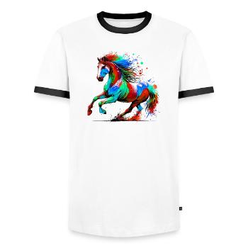 Cheval - T-shirt contrasté Homme - blanc/noir - Devant - AI Model Female 172 light (172cm) & AI Model Male 178 dark (178cm)