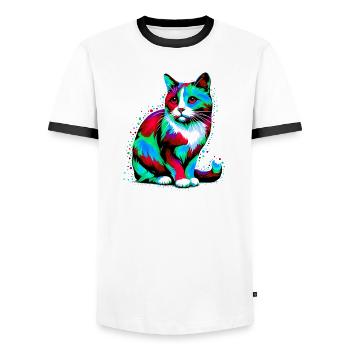 Cat - Men's Ringer Shirt - white/black - Front - AI Model Female 172 light (172cm) & AI Model Male 178 dark (178cm)