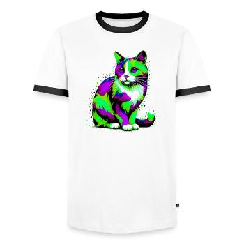 Chat - T-shirt contrasté Homme - blanc/noir - Devant - AI Model Female 172 light (172cm) & AI Model Male 178 dark (178cm)