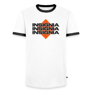 Insignia Power – Markantes Statement - Männer Kontrast-T-Shirt - Weiß/Schwarz - Vorne - AI Model Female 172 light (172cm) & AI Model Male 178 dark (178cm)