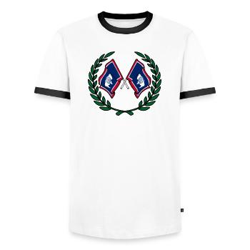 Drapeaux USA Wyoming couronne de laurier - T-shirt contrasté Homme - blanc/noir - Devant - AI Model Female 172 light (172cm) & AI Model Male 178 dark (178cm)
