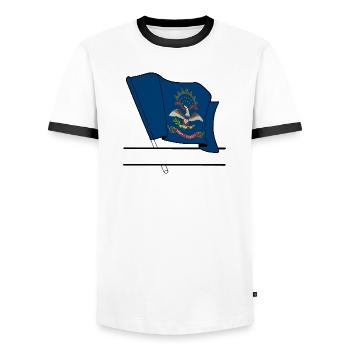 North Dakota Flag Text Banner - Men's Ringer Shirt - white/black - Front - AI Model Female 172 light (172cm) & AI Model Male 178 dark (178cm)