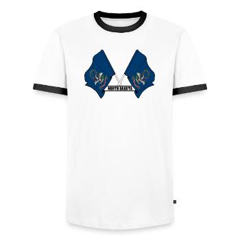 wee flags text NORTH DAKOTA - Men's Ringer Shirt - white/black - Front - AI Model Female 172 light (172cm) & AI Model Male 178 dark (178cm)