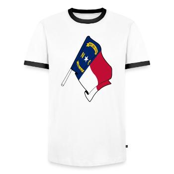 Flagge von North Carolina - Männer Kontrast-T-Shirt - Weiß/Schwarz - Vorne - AI Model Female 172 light (172cm) & AI Model Male 178 dark (178cm)