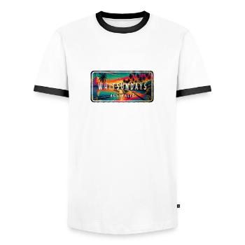 Whitsundays Australia Palm Tree signe Design - T-shirt contrasté Homme - blanc/noir - Devant - AI Model Female 172 light (172cm) & AI Model Male 178 dark (178cm)