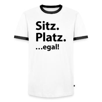 Sitz Platz egal - Männer Kontrast-T-Shirt - Weiß/Schwarz - Vorne - AI Model Female 172 light (172cm) & AI Model Male 178 dark (178cm)