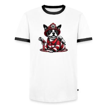 Bostie Fire Brigade Dog - Men's Ringer Shirt - white/black - Front - AI Model Female 172 light (172cm) & AI Model Male 178 dark (178cm)