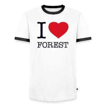 I LOVE FOREST - Men's Ringer Shirt - white/black - Front - AI Model Female 172 light (172cm) & AI Model Male 178 dark (178cm)