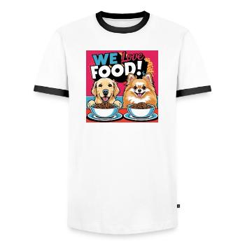 Comic Dogs - We Love Food - Männer Kontrast-T-Shirt - Weiß/Schwarz - Vorne - AI Model Female 172 light (172cm) & AI Model Male 178 dark (178cm)