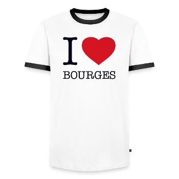 I LOVE BOURGES - Men's Ringer Shirt - white/black - Front - AI Model Female 172 light (172cm) & AI Model Male 178 dark (178cm)