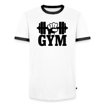 GYM Fist with Dumbbell - Men's Ringer Shirt - white/black - Front - AI Model Female 172 light (172cm) & AI Model Male 178 dark (178cm)
