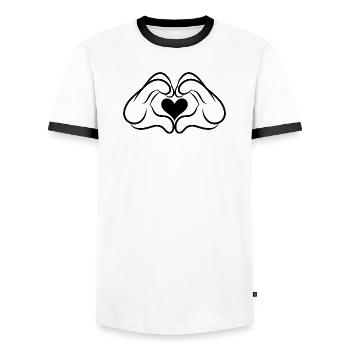 Hände in Herzform / Herzförmige Hände - Männer Kontrast-T-Shirt - Weiß/Schwarz - Vorne - AI Model Female 172 light (172cm) & AI Model Male 178 dark (178cm)
