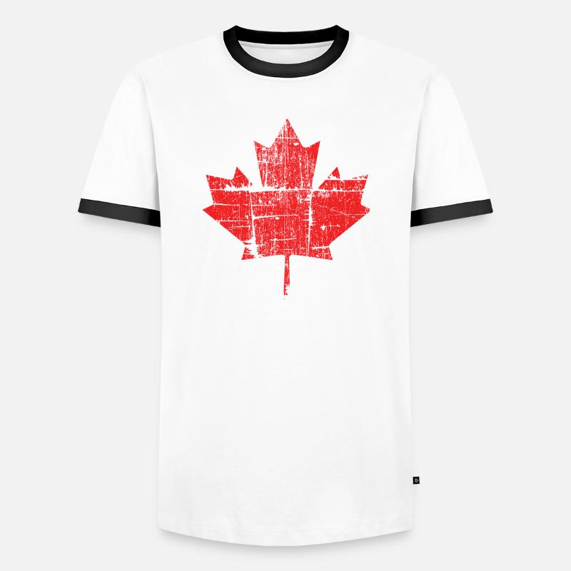 Rustic Wooden Maple Leaf - Men's Ringer Shirt - white/black