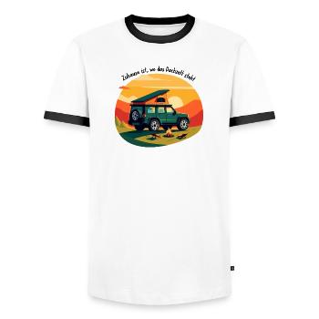 Adventurous camping car at sunset - Men's Ringer Shirt - white/black - Front - AI Model Female 172 light (172cm) & AI Model Male 178 dark (178cm)