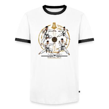 Martial art - Men's Ringer Shirt - white/black - Front - AI Model Female 172 light (172cm) & AI Model Male 178 dark (178cm)