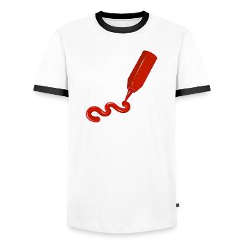 Ketchup bottle with swing - funny food design - Men's Ringer Shirt - white/black - Front - AI Model Female 172 light (172cm) & AI Model Male 178 dark (178cm)