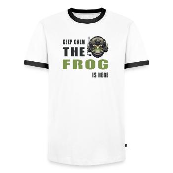 Fighting Frog – Keep Calm Style - Men's Ringer Shirt - white/black - Front - AI Model Female 172 light (172cm) & AI Model Male 178 dark (178cm)