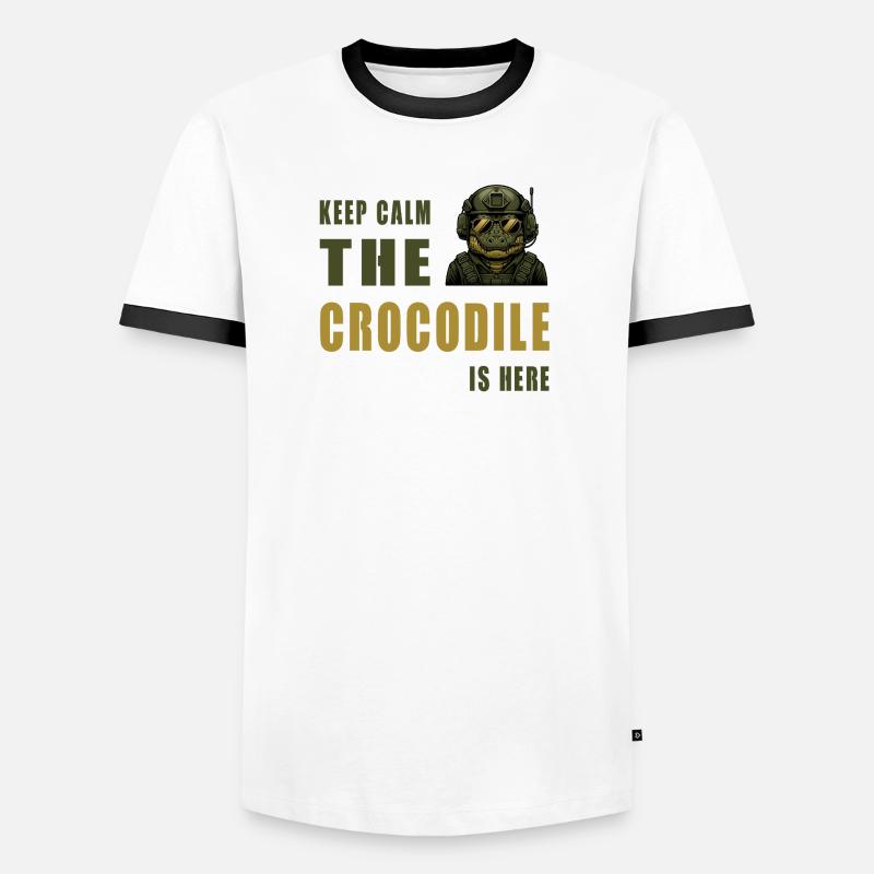 Krokodil im Einsatz – Keep Calm - Männer Kontrast-T-Shirt - Weiß/Schwarz