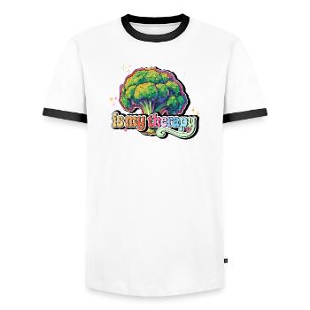 Le brocoli est ma thérapie - T-shirt contrasté Homme - blanc/noir - Devant - AI Model Female 172 light (172cm) & AI Model Male 178 dark (178cm)