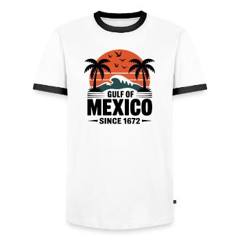 Gulf of Mexico Since 1672 Retro Beach Vibes - Men's Ringer Shirt - white/black - Front - AI Model Female 172 light (172cm) & AI Model Male 178 dark (178cm)