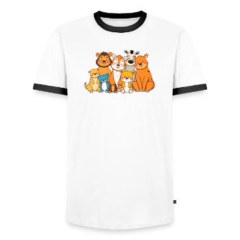 Playful Animal Family Comic Design - Men's Ringer Shirt - white/black - Front - AI Model Female 172 light (172cm) & AI Model Male 178 dark (178cm)