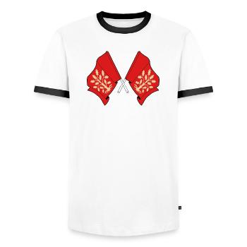 Gekreuzte Fahnen von Agder Symbolisches Design - Männer Kontrast-T-Shirt - Weiß/Schwarz - Vorne - AI Model Female 172 light (172cm) & AI Model Male 178 dark (178cm)