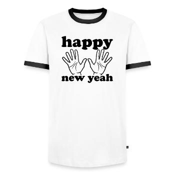 Happy new yeah - Männer Kontrast-T-Shirt - Weiß/Schwarz - Vorne - AI Model Female 172 light (172cm) & AI Model Male 178 dark (178cm)