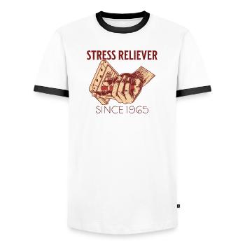 Stress reliever - Männer Kontrast-T-Shirt - Weiß/Schwarz - Vorne - AI Model Female 172 light (172cm) & AI Model Male 178 dark (178cm)