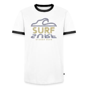 Surf Stoked Club - Surfing Wave - Men's Ringer Shirt - white/black - Front - AI Model Female 172 light (172cm) & AI Model Male 178 dark (178cm)