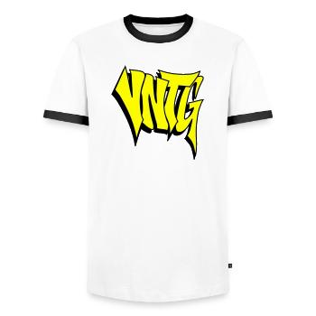 VNTG - Männer Kontrast-T-Shirt - Weiß/Schwarz - Vorne - AI Model Female 172 light (172cm) & AI Model Male 178 dark (178cm)