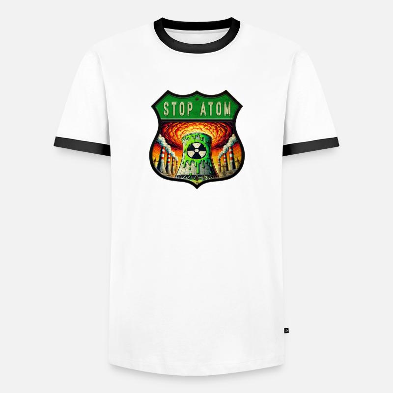 Stop Atom Crest Design - Men's Ringer Shirt - white/black