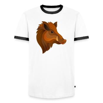 Wild Boar Portrait Expressive Forest Dweller - Men's Ringer Shirt - white/black - Front - AI Model Female 172 light (172cm) & AI Model Male 178 dark (178cm)