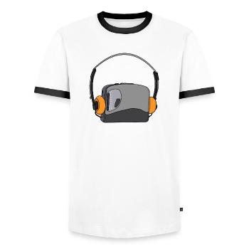Cooler tragbarer Kassetten-Audio-Player - Männer Kontrast-T-Shirt - Weiß/Schwarz - Vorne - AI Model Female 172 light (172cm) & AI Model Male 178 dark (178cm)