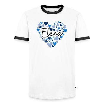Elena Namensmotiv mit herzförmigen blauen Herzen - Männer Kontrast-T-Shirt - Weiß/Schwarz - Vorne - AI Model Female 172 light (172cm) & AI Model Male 178 dark (178cm)